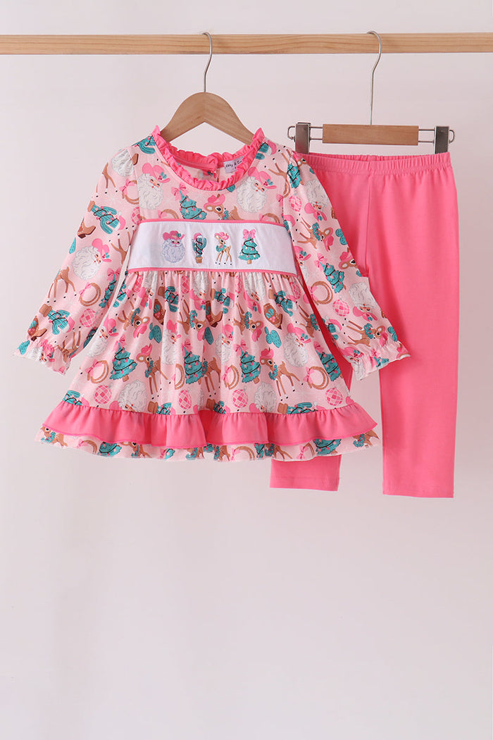 Cowboy Santa Embroidery Ruffle Pants Set