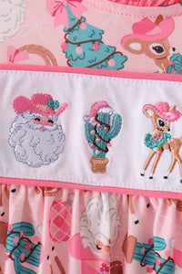 Cowboy Santa Embroidery Ruffle Pants Set