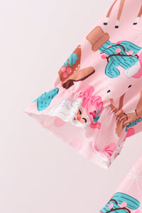 Cowboy Santa Embroidery Ruffle Pants Set
