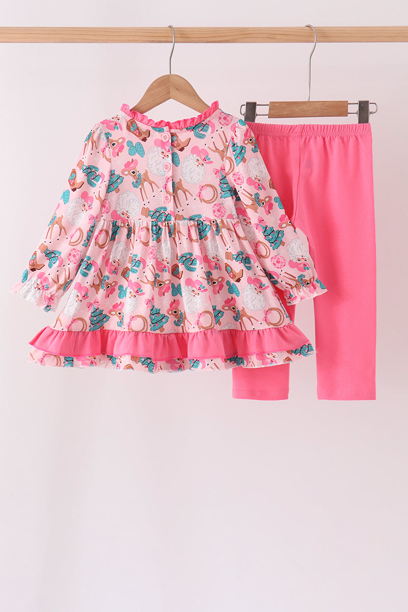 Cowboy Santa Embroidery Ruffle Pants Set