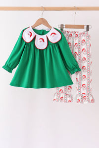 Santa Embroidery Ruffle Pants Set