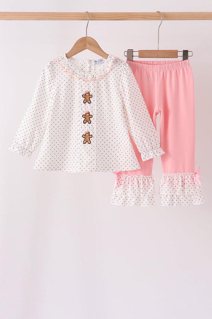 Gingerbread Embroidery Ruffle Pants Set
