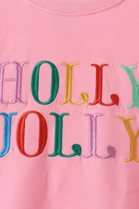 Holly Jolly Embroidery Mom Top