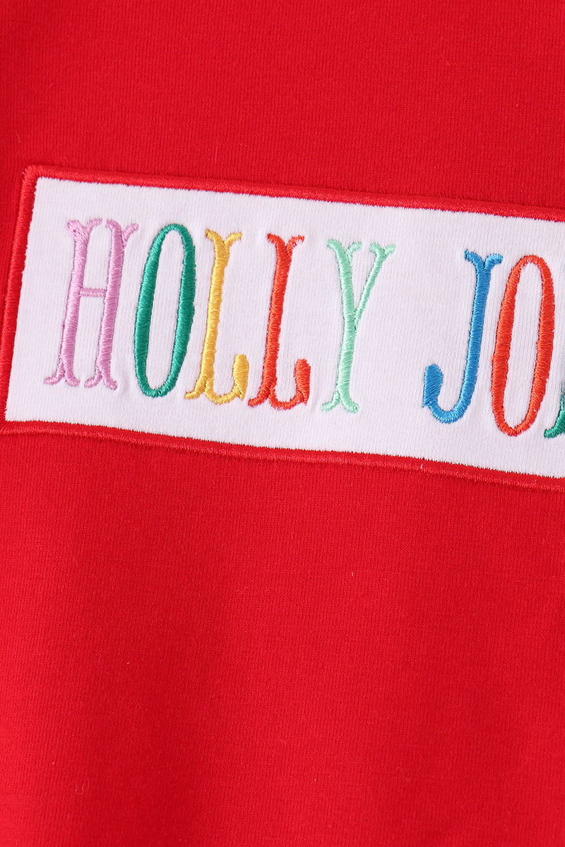 Holly Jolly Embroidery Plaid Pants Set