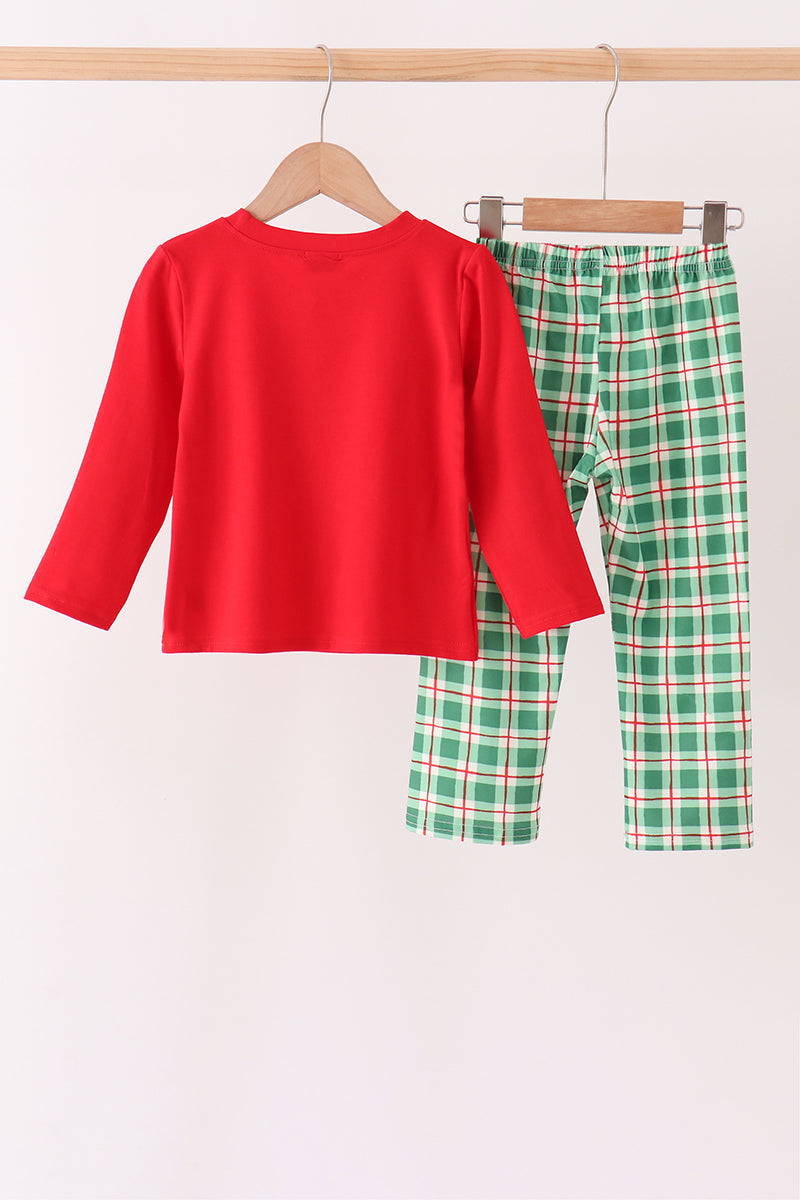 Holly Jolly Embroidery Plaid Pants Set