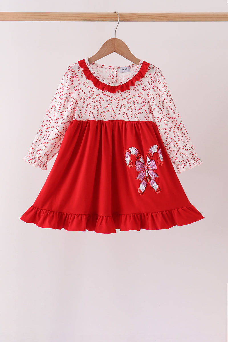 Candy Cane Sequin Ruffle Dress