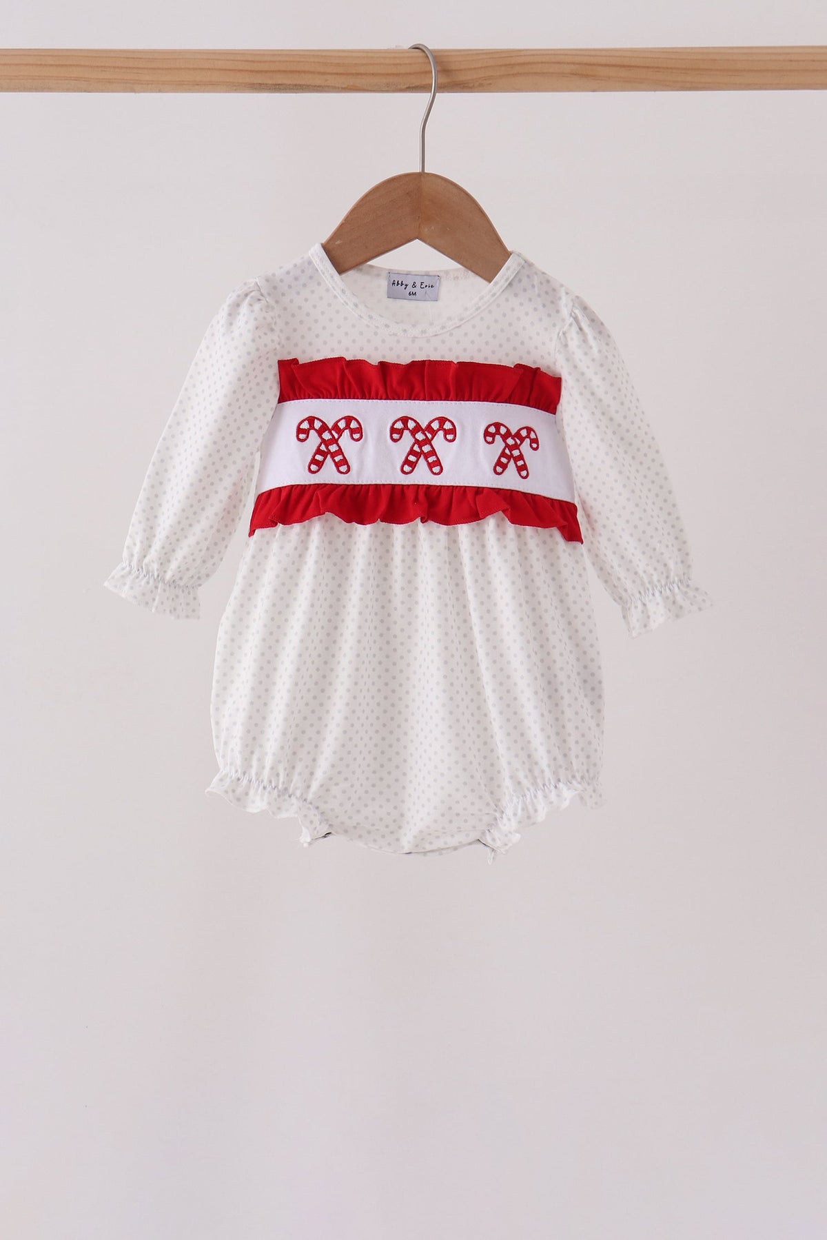 Candy Cane Smocked polka dot Bubble