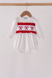 Candy Cane Smocked polka dot Bubble