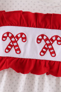 Candy Cane Smocked polka dot Bubble