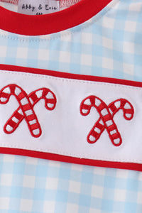 Blue Candy Cane Embroidery Gingham Bubble