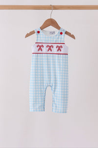 Blue Candy Cane Embroidery Gingham JonJon