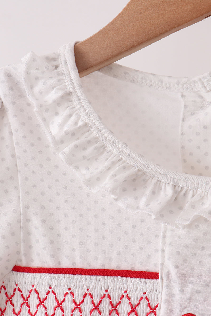 Candy Cane Smocked polka dot Ruffle Pants Set