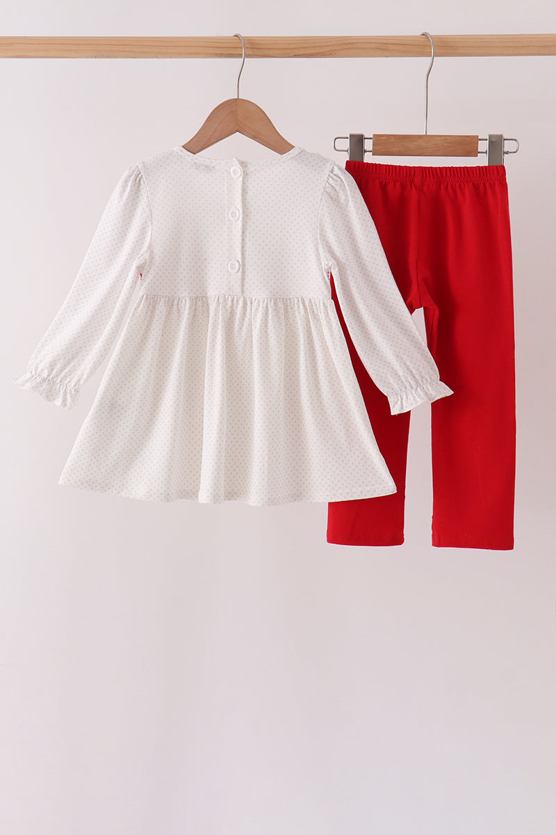 Candy Cane Smocked polka dot Ruffle Pants Set