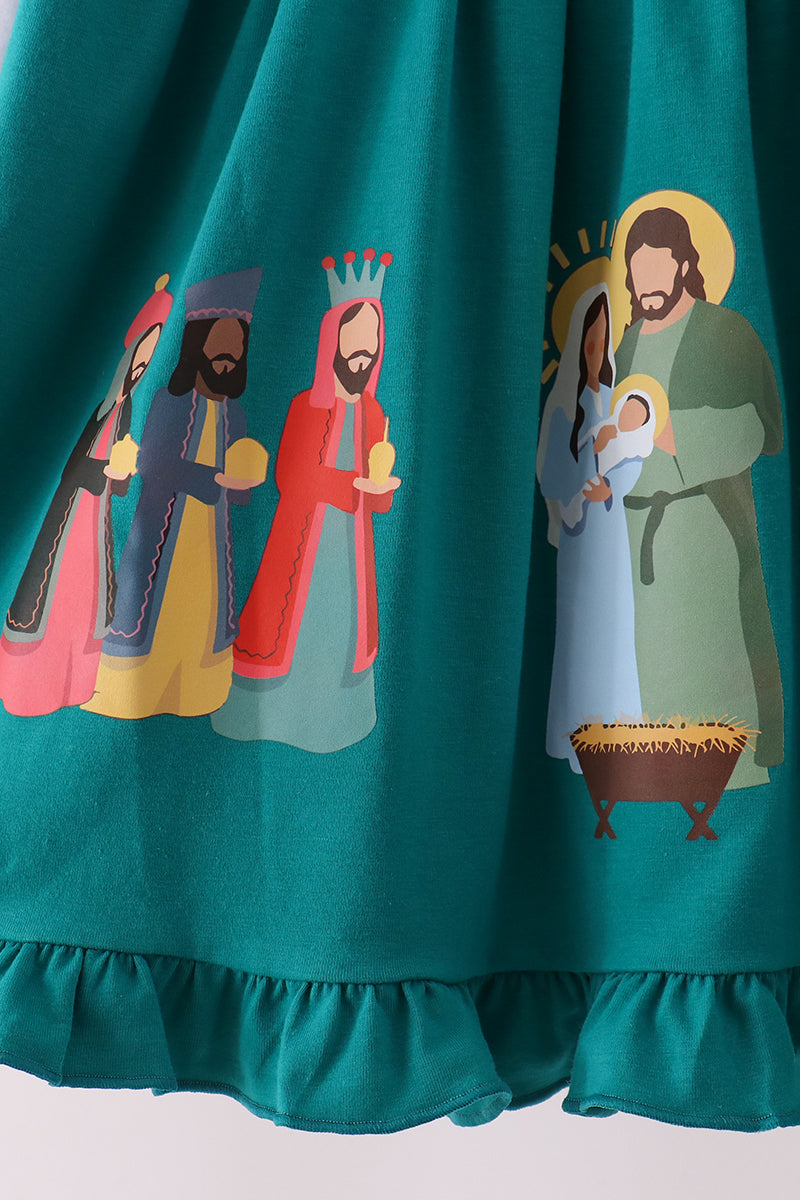Nativity Embroidery Ruffle Dress