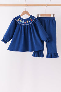 Nativity corduroy Embroidery Ruffle Pants Set