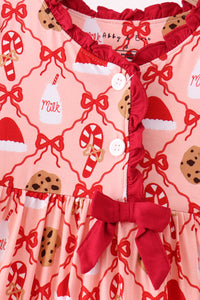 Candy Cane Bow Ruffle Bamboo Dress