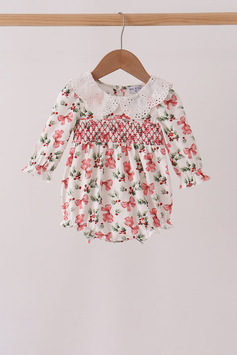 Holly Bow Smocked Lace Bubble