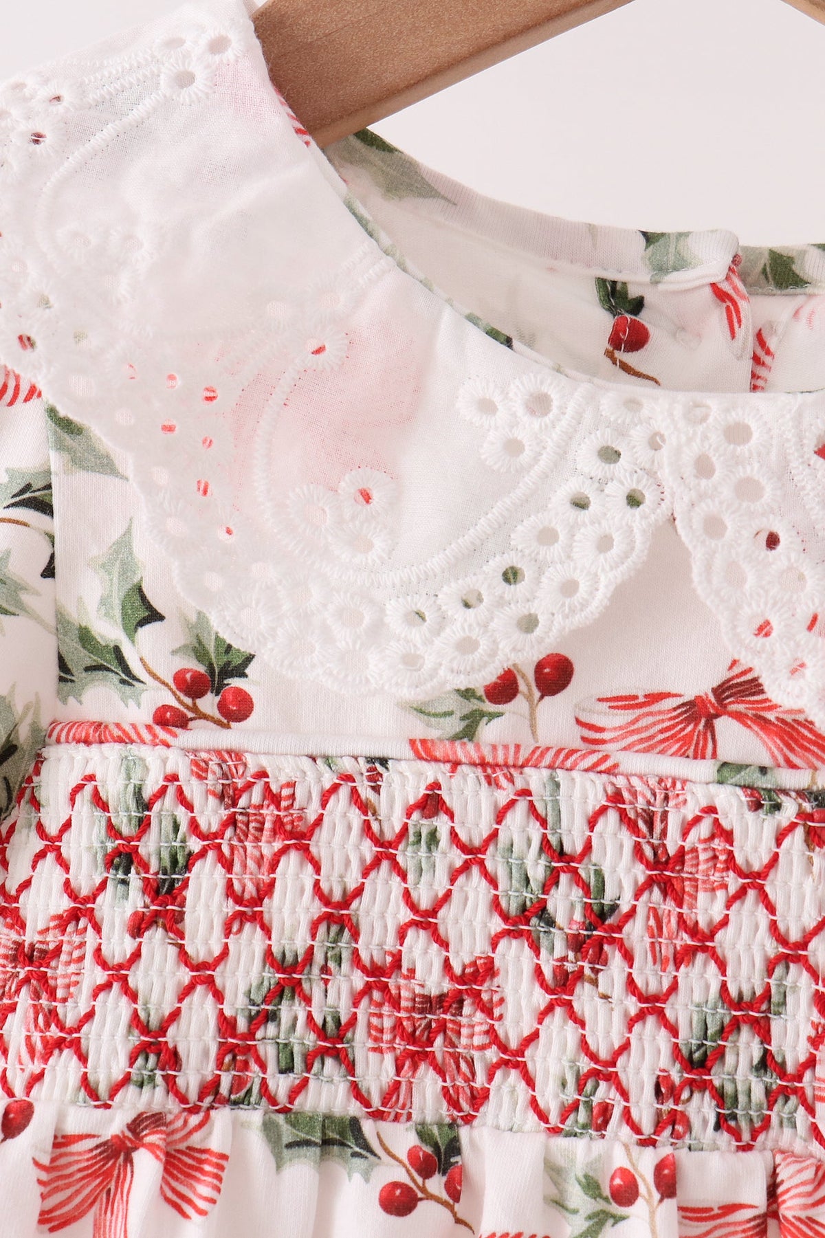 Holly Bow Smocked Lace Bubble
