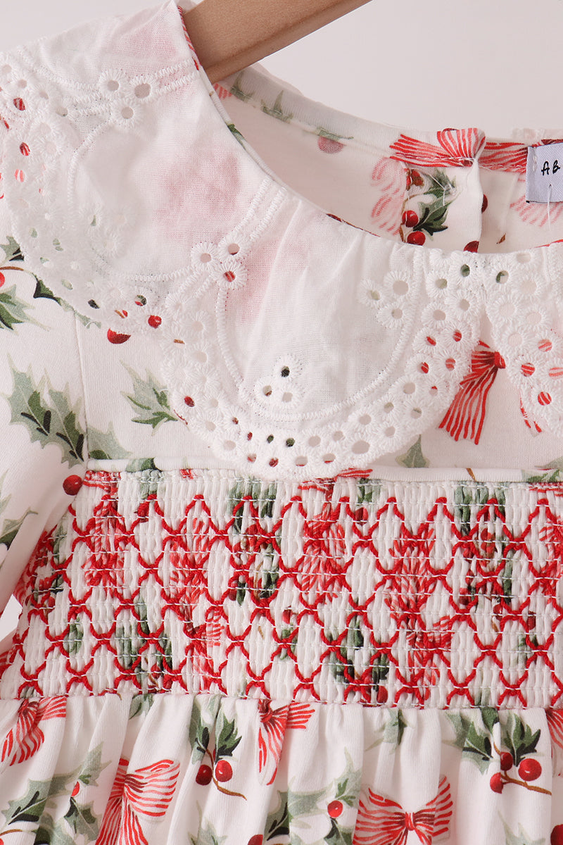 Holly Bow Smocked Lace Bloomer Set