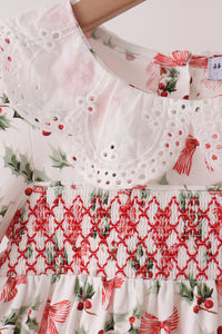 Holly Bow Smocked Lace Bloomer Set