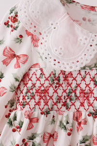 Holly Bow Smocked Lace Dress
