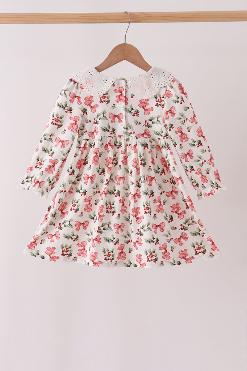 Holly Bow Smocked Lace Dress