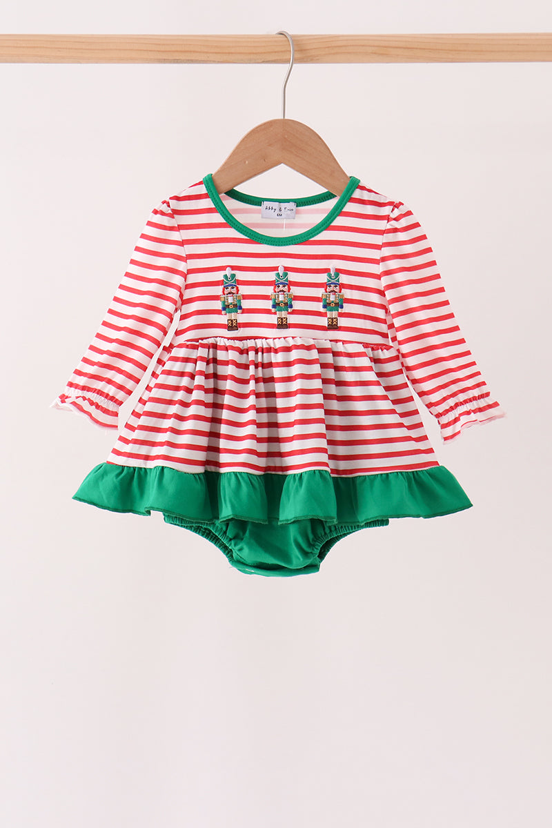 Nutcracker Embroidery Stripe Ruffle Bubble
