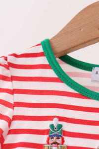Nutcracker Embroidery Stripe Ruffle Bubble