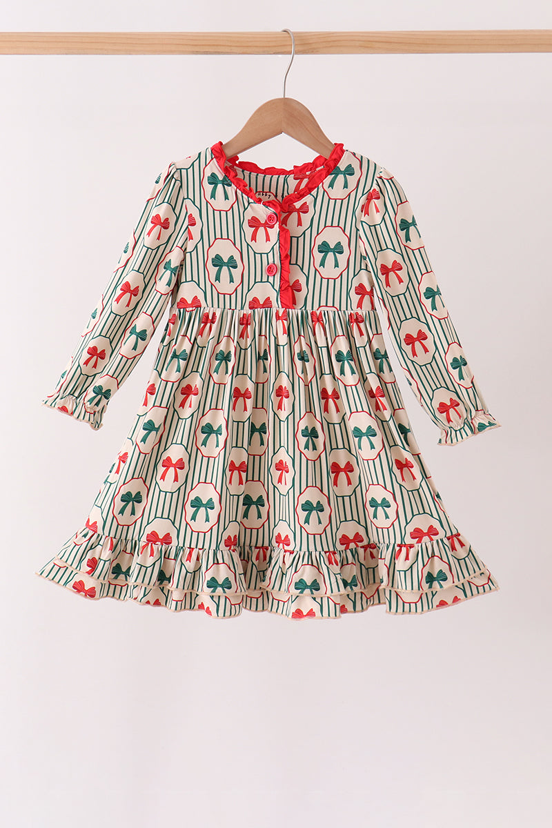 Christmas Bow Ruffle Bamboo Dress