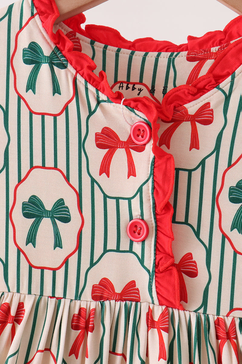 Christmas Bow Ruffle Bamboo Dress