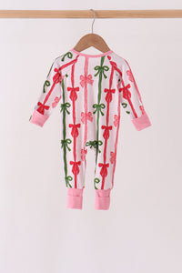 Pink Bow Zip Bamboo Romper