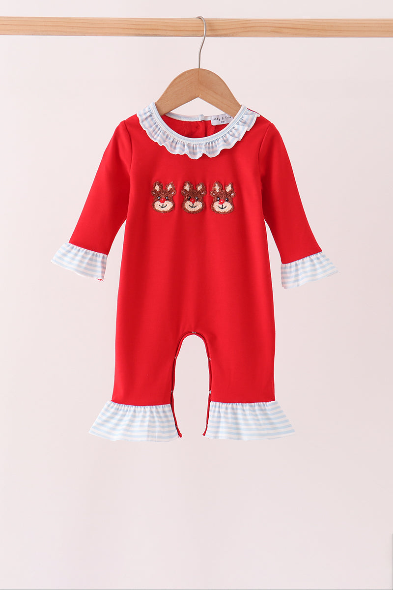 Reindeer French Knot Ruffle Romper