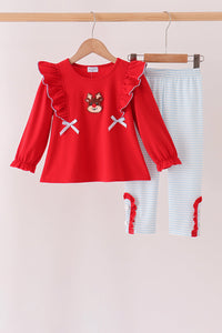 Reindeer French Knot Ruffle Pants Set