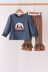 Nativity Embroidery Ruffle Pants Set