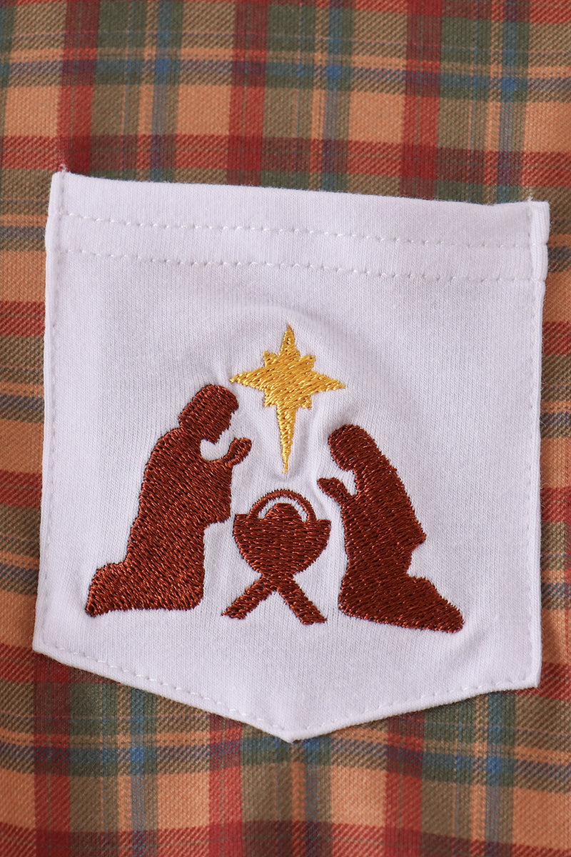 Nativity Embroidery Button Down Shirt