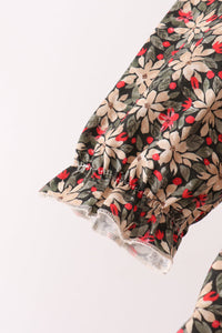 Red Floral Smocked Ruffle Dress