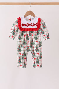 Bow Embroidery Velvet Ruffle Romper