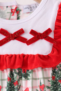 Bow Embroidery Velvet Ruffle Romper