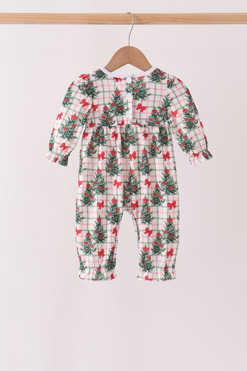 Bow Embroidery Velvet Ruffle Romper