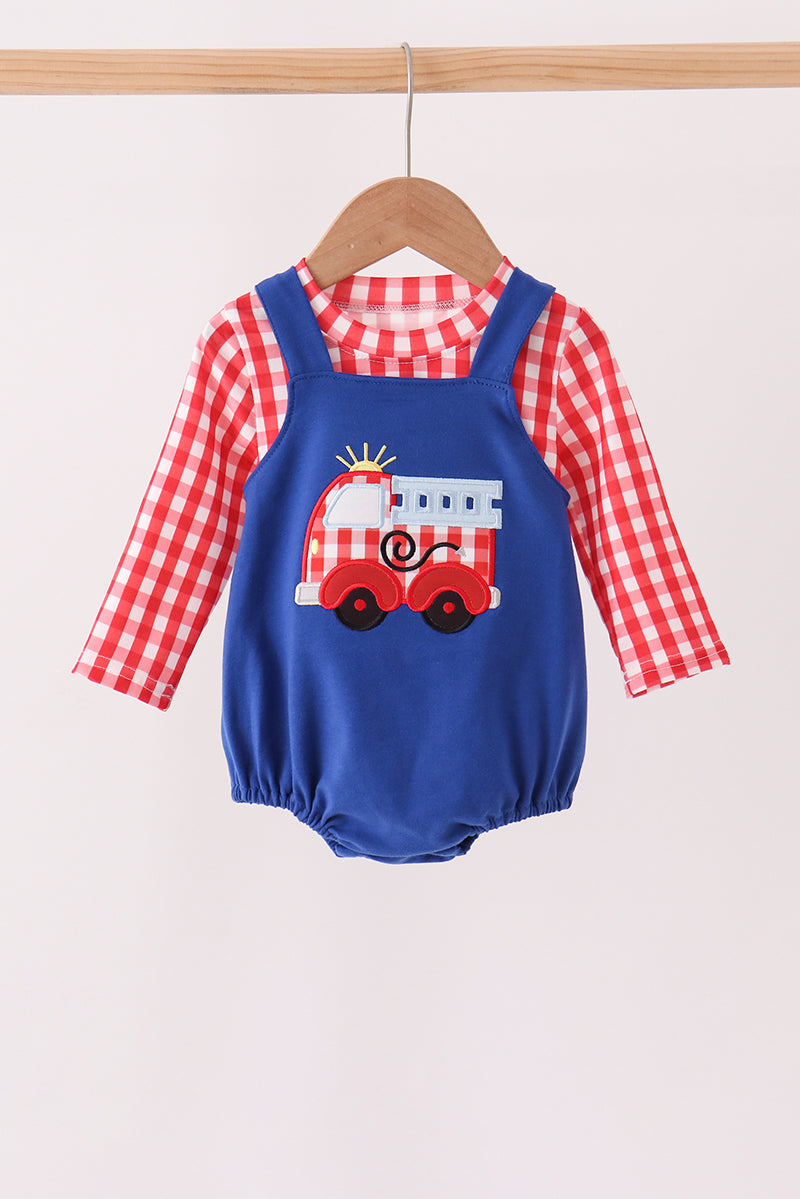Fire Truck Applique Gingham 2pc Set