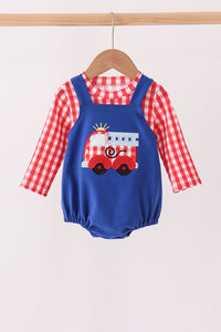 Fire Truck Applique Gingham 2pc Set