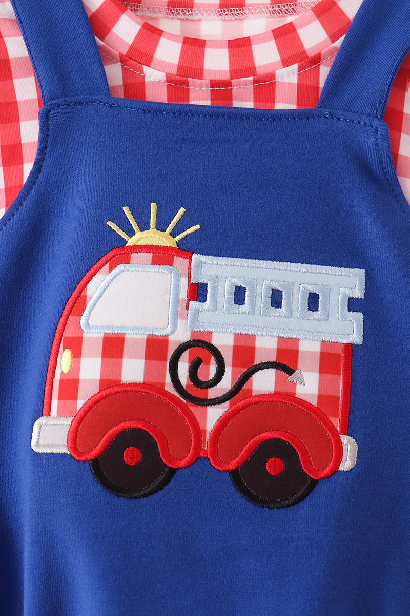 Fire Truck Applique Gingham 2pc Set