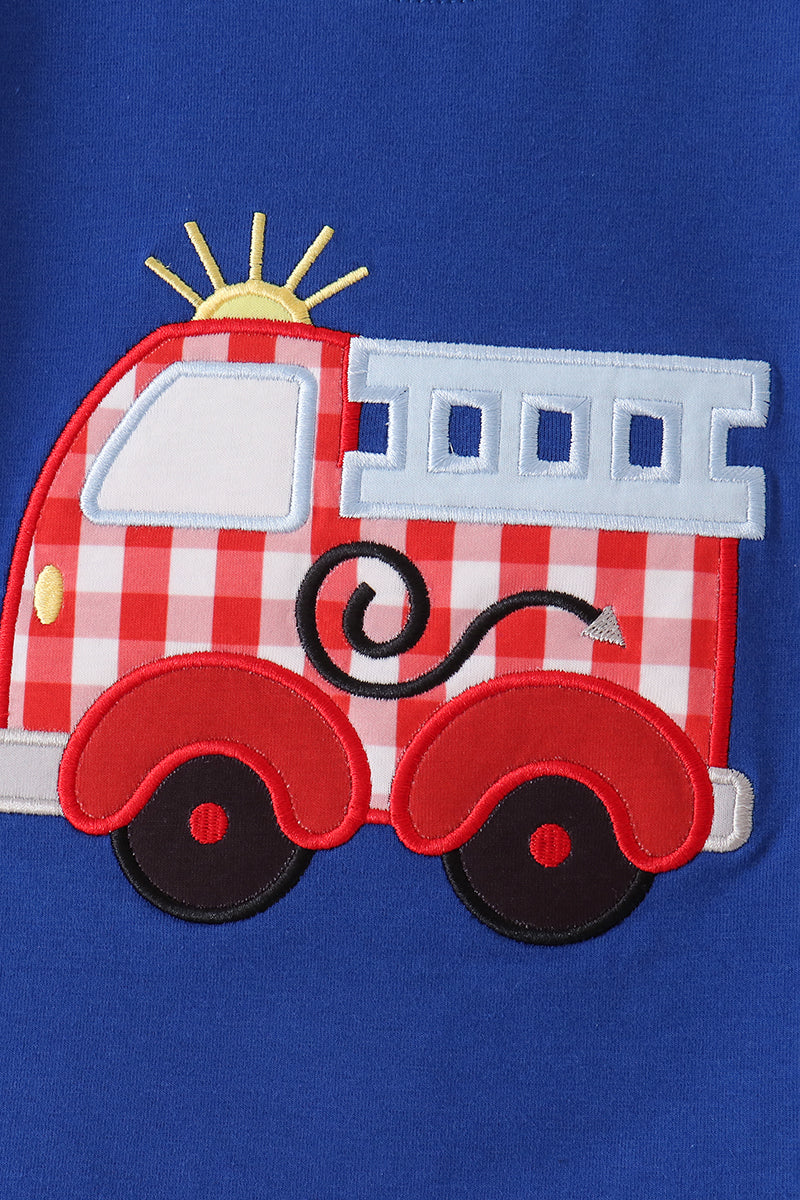 Fire Truck Applique Gingham Pants Set