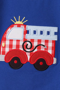 Fire Truck Applique Gingham Pants Set