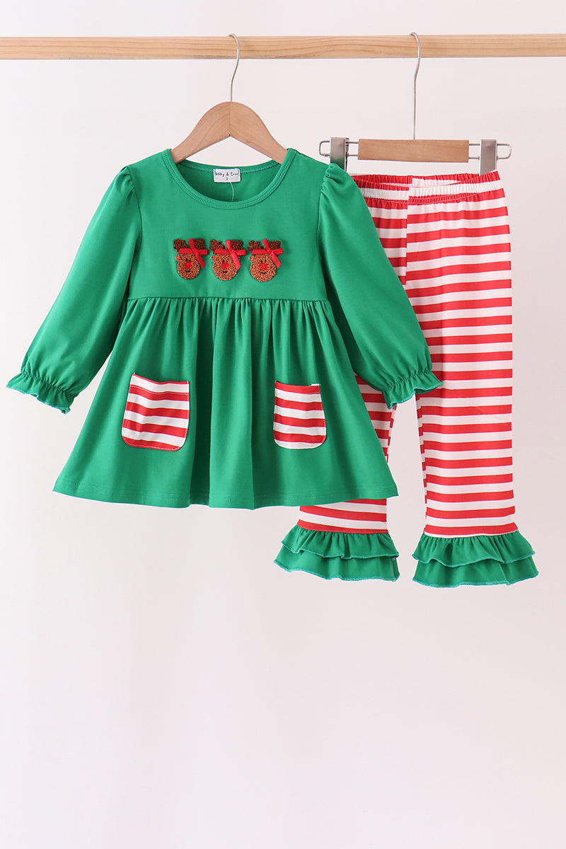 Reindeer French Knot Ruffle Pants Set