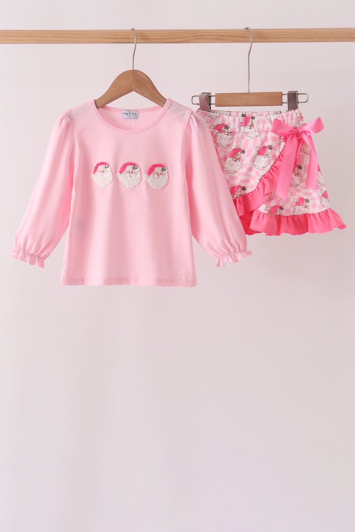Santa French Knot Ruffle Skorts Set
