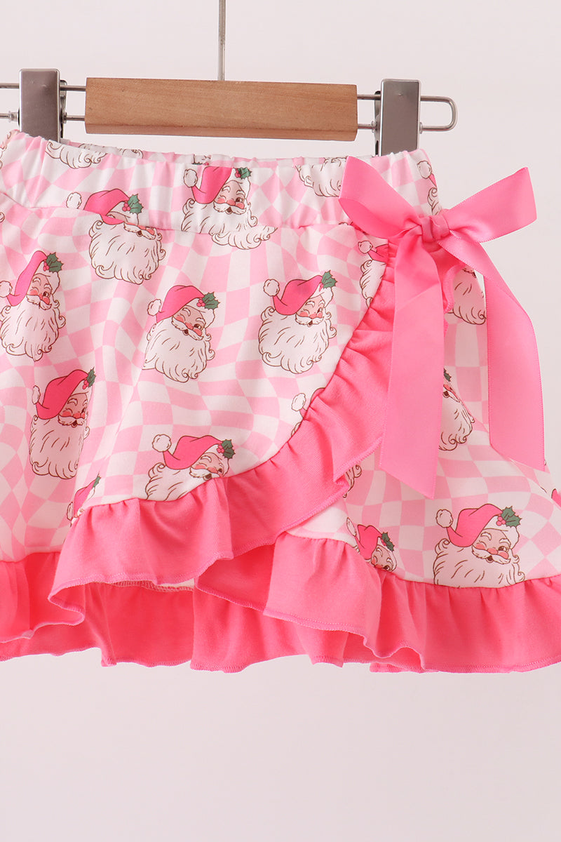 Santa French Knot Ruffle Skorts Set