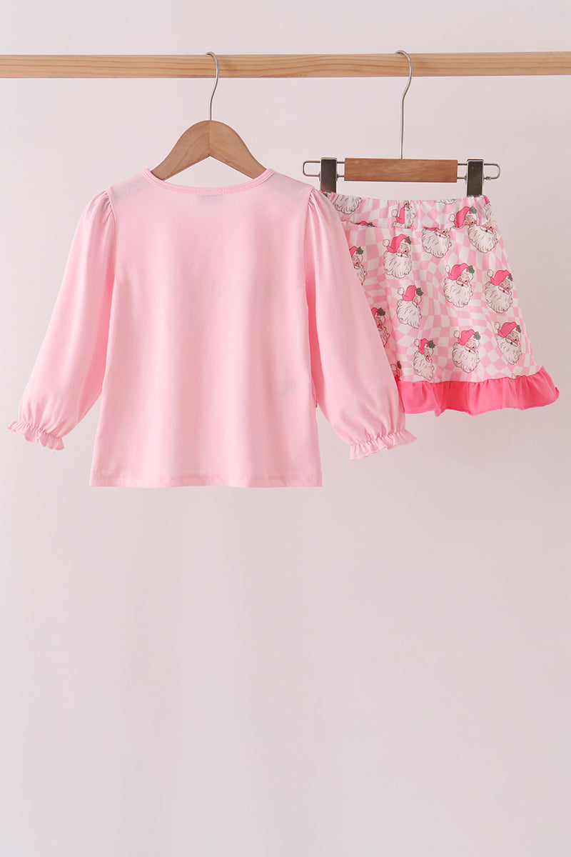 Santa French Knot Ruffle Skorts Set