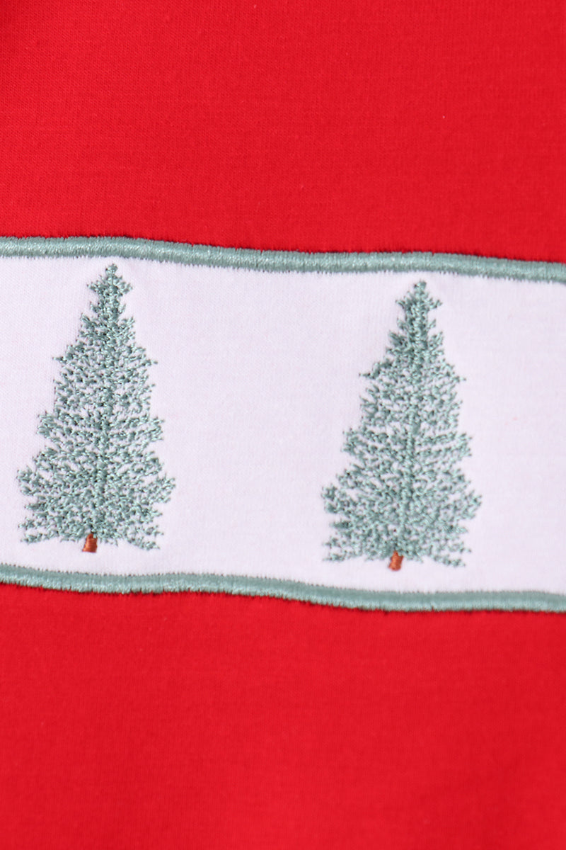 Christmas Tree Embroidery Stripe Pants Set