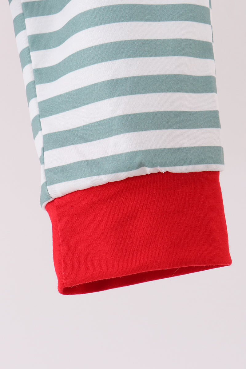 Christmas Tree Embroidery Stripe Pants Set